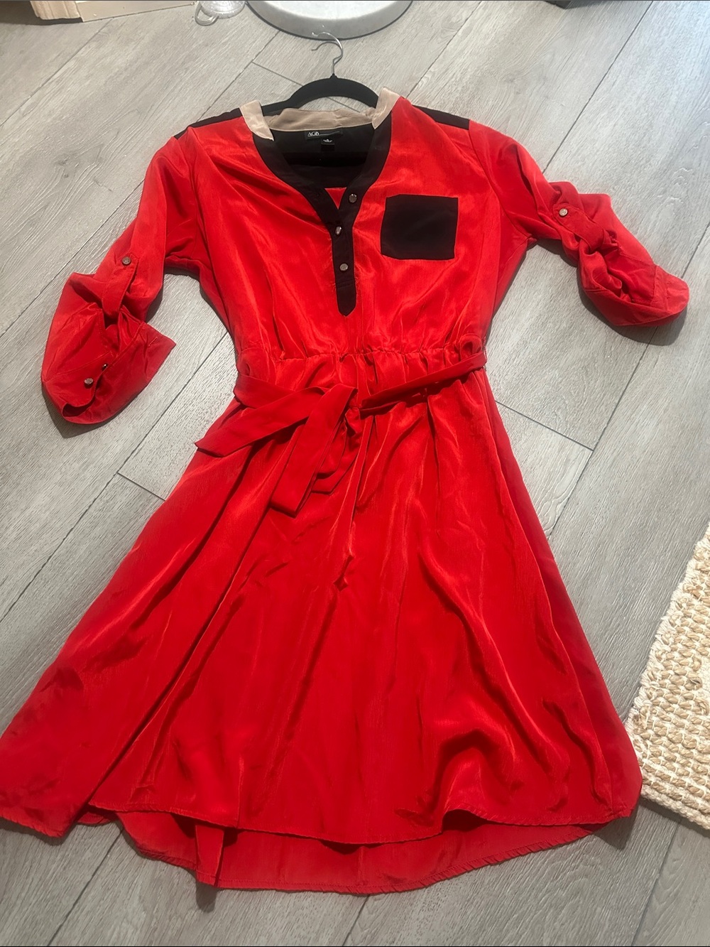 AGB Red Long Sleeve Belted Dress with Black Trim size 8
